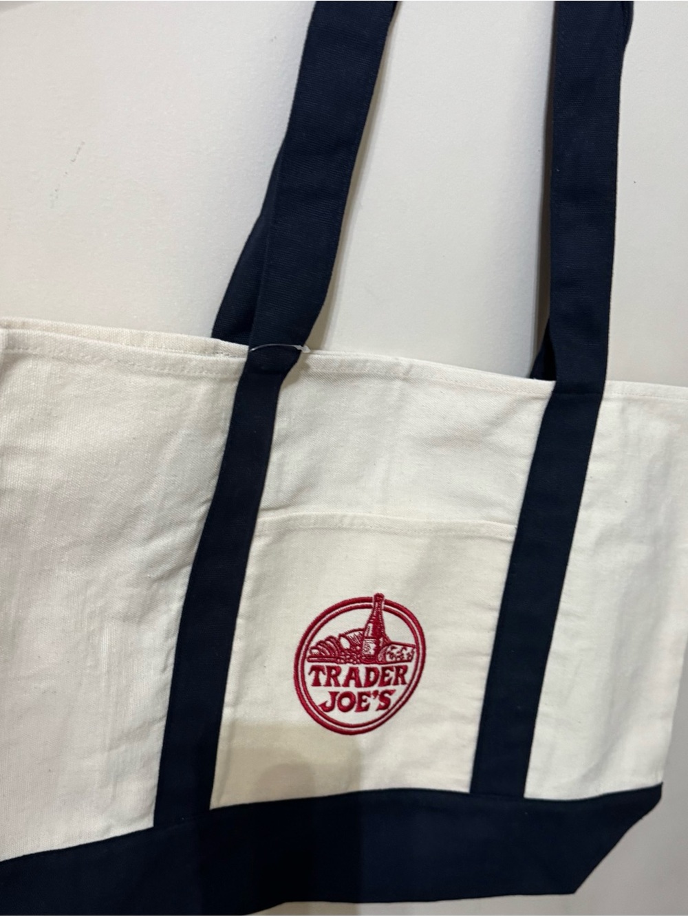 Trader Joe's Canvas Tote Bag in Cream and Navy